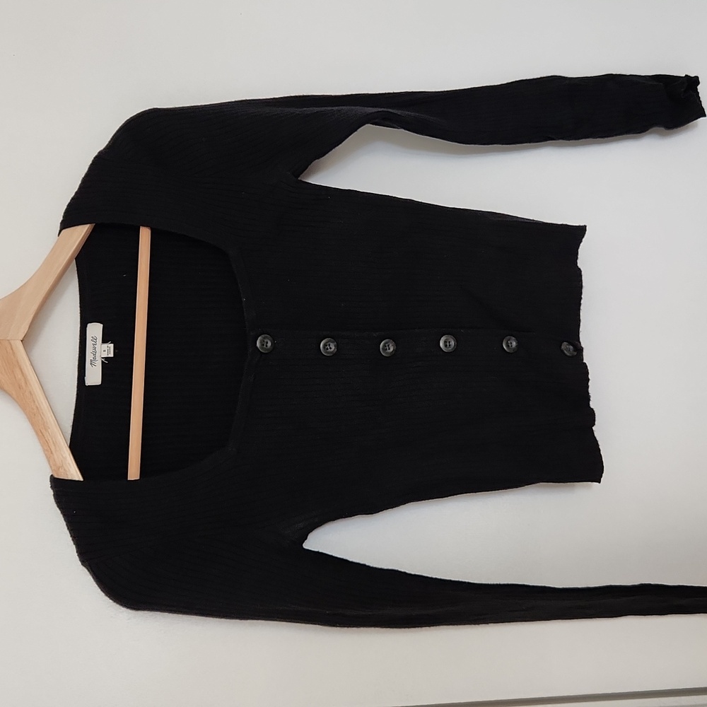 Ribbed Stretch Square Neck Cropped Sweater with Buttons from Madewell